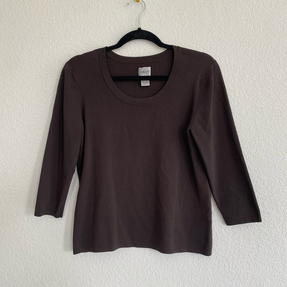 Chico's Tops - Chico's Chocolate Brown Scoop Neck 3/4 Sleeves Sweater Top Classic Size 1 Medium